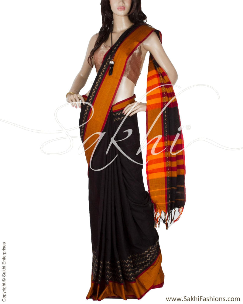 BGQ-3892 - Black & Gold Pure Cotton Saree