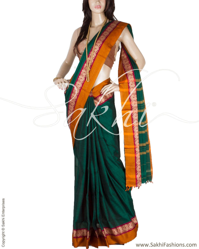 BGQ-3899 - Green & Multi Pure Cotton Saree