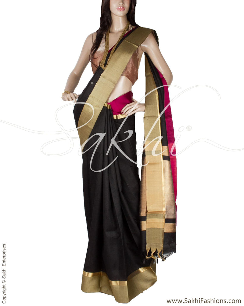 BGQ-5980 - Black & Gold Pure Dupion Silk Saree