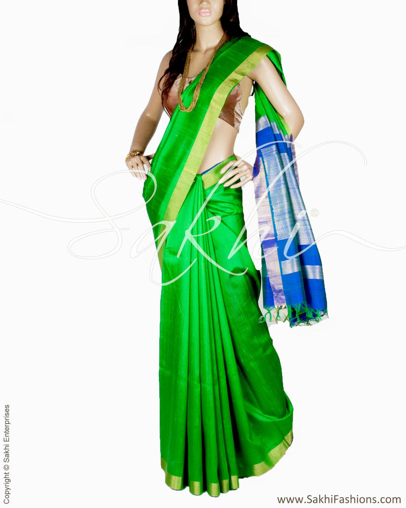 BGQ-5983 - Green & Gold Pure Dupion Silk Saree