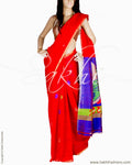 BGQ-5986 - Orange & Blue Pure Dupion Silk Saree