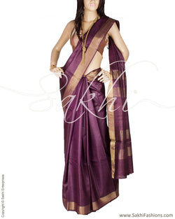 BGQ-6009 - Purple & Gold Pure Tussar Silk Saree