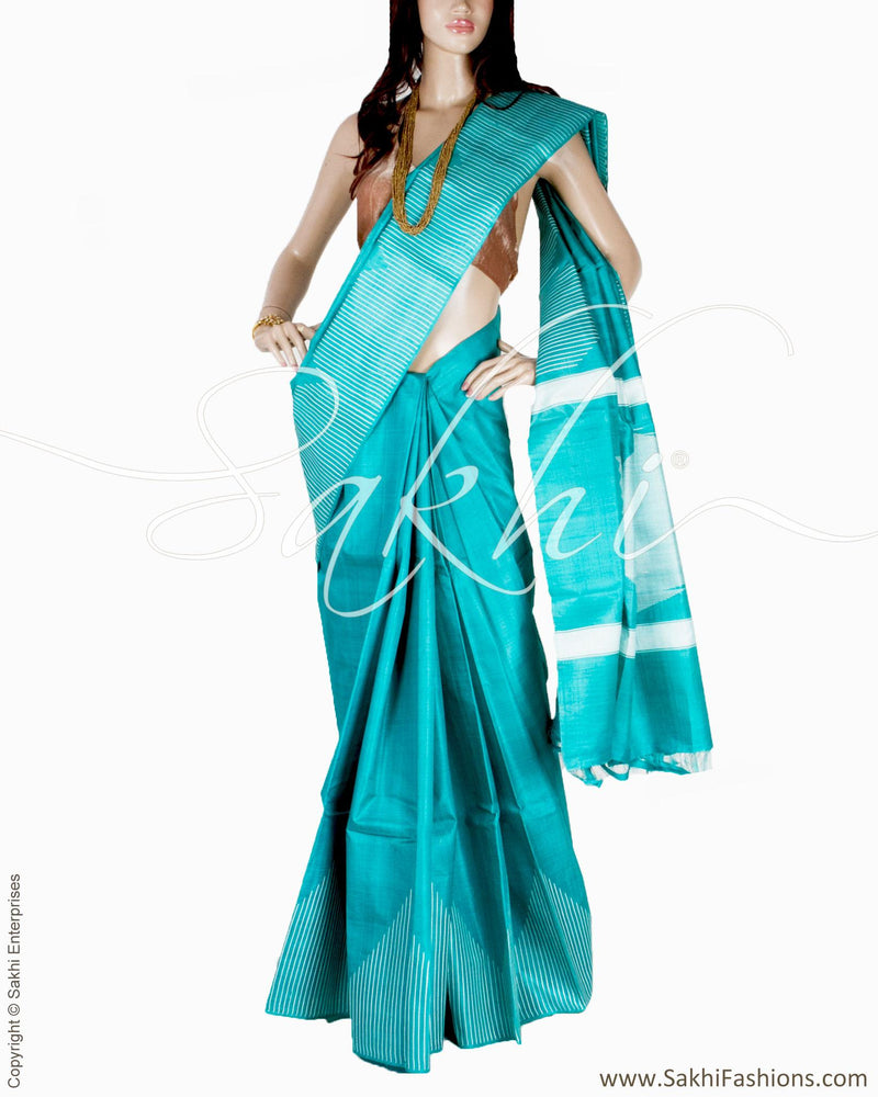 BGQ-6018 - Green & Gold Pure Tussar Silk Saree