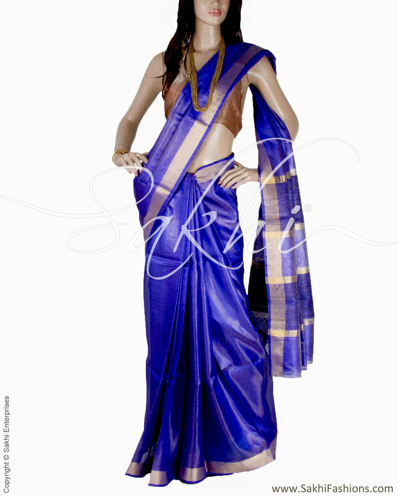 BGQ-6023 - Blue & Gold Pure Tussar Silk Saree