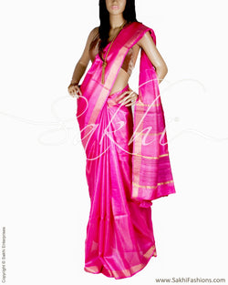 BGQ-6027 - Pink & Gold Pure Tussar Silk Saree