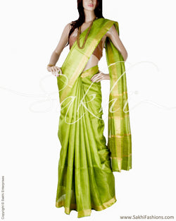 BGQ-6037 - Green & Gold Pure Tussar Silk Saree