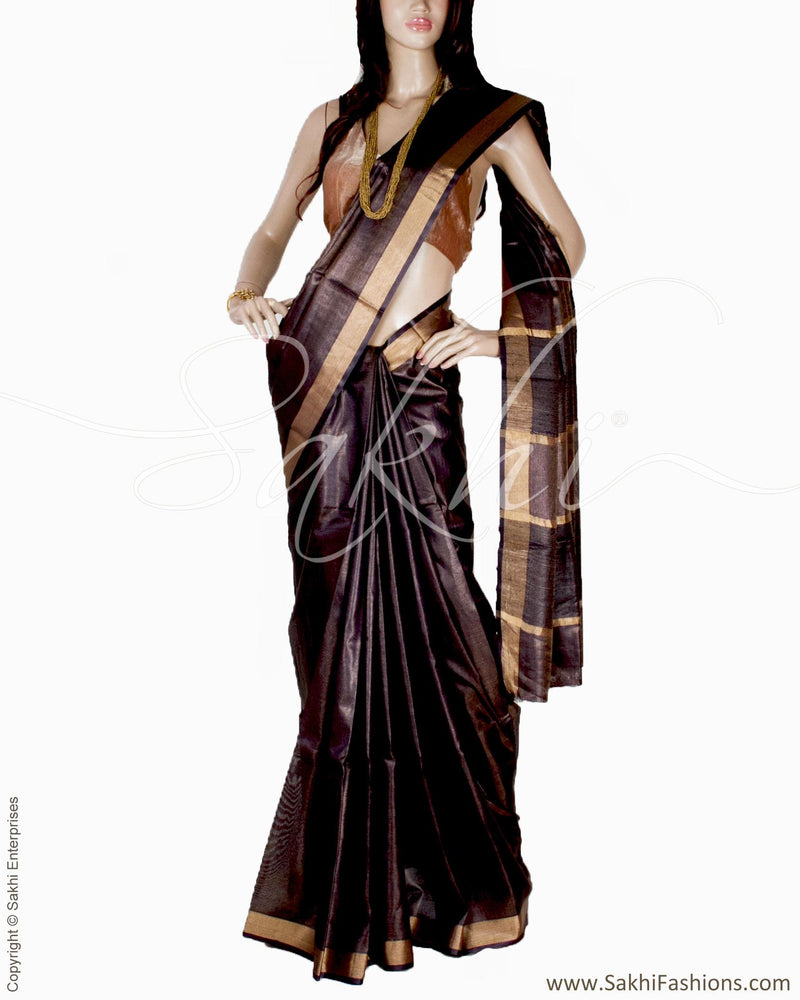 BGQ-6038 - Black & Gold Pure Tussar Silk Saree
