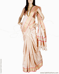 BGQ-6048 - Beige & Gold Pure Tussar Silk Saree