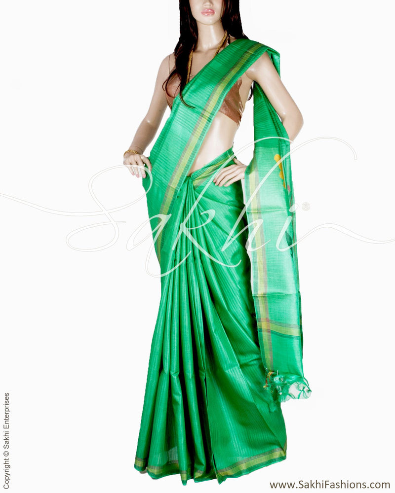 BGQ-6057 - Green & Gold Pure Tussar Silk Saree