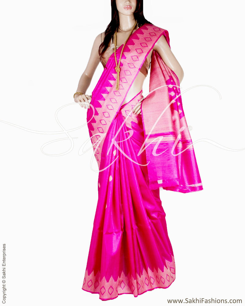 BGQ-6080 - Pink & Gold Pure Tussar Silk Saree