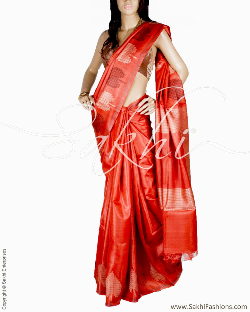 BGQ-6087 - Orange & Multi Pure Tussar Silk Saree