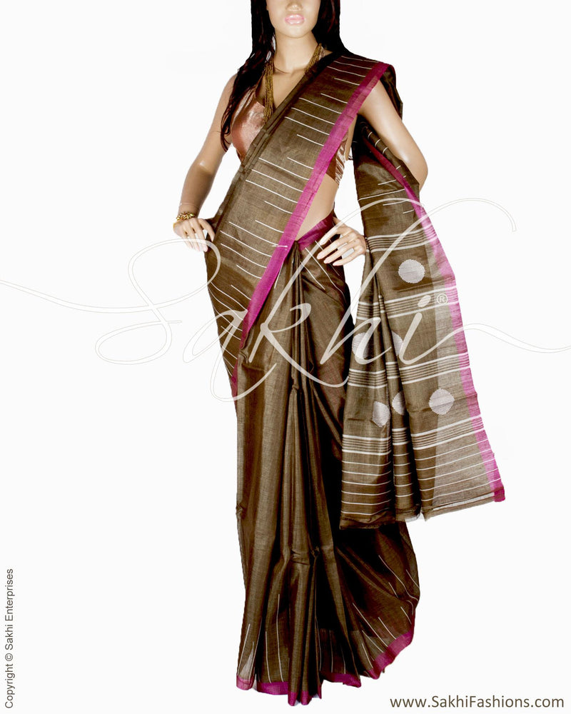 BGQ-6122 - Green & Pink Pure Tussar Silk Saree