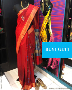 BGR-1748 - Red & Gold Raw Silk Saree