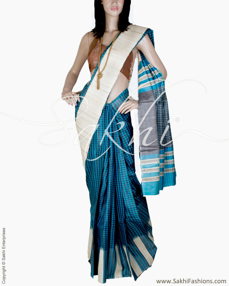 BGR-1831 - Blue & Beige Pure Matka Silk Saree
