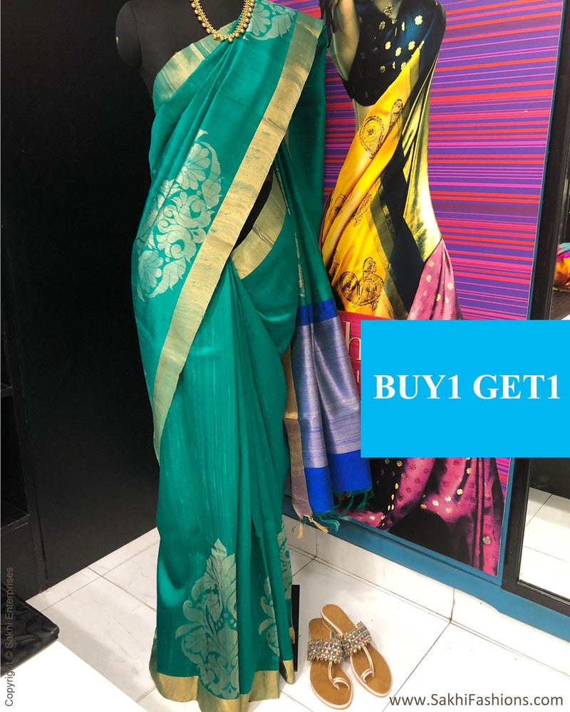BGR-2806 - Green & Gold Dupion Silk Saree