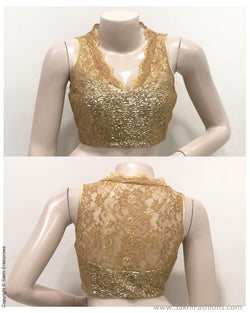 BL-S122705 - Champagne Gold Pure French Lace Indowestern Blouse