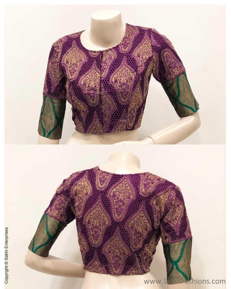 BL-S16836-Stitched Purple & Green Pure Cutwork Blouse