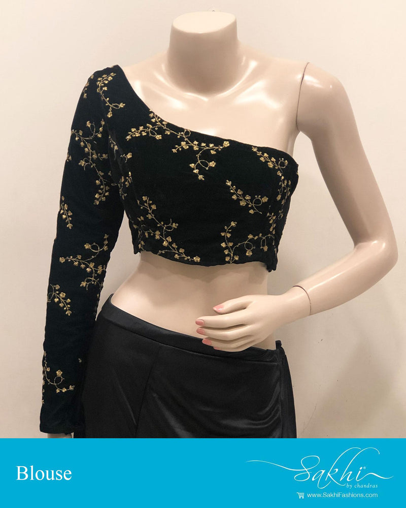BL-S16879 - Green &  Velvet Blouse