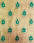 BLL-22682 - Cream & Green Pure Silk Un-Stitched Blouse Fabric