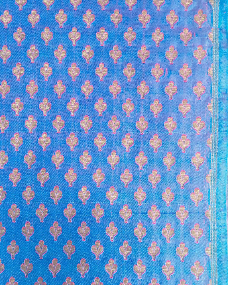 BLM-28002 - Blue & Gold Pure Banarasi Silk Un-Stitched Blouse Fabric