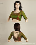 BLMSO-6548 - Green & Gold Pure Dupion Silk Designer Blouse
