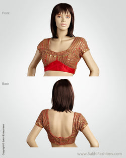 BLN-23268 - Red & Gold Pure Silk Blouse