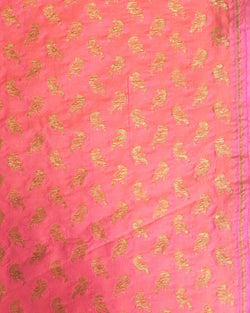 BLN-24525 - Peach & Gold Pure Banarasi Silk Un-Stitched Blouse Fabric