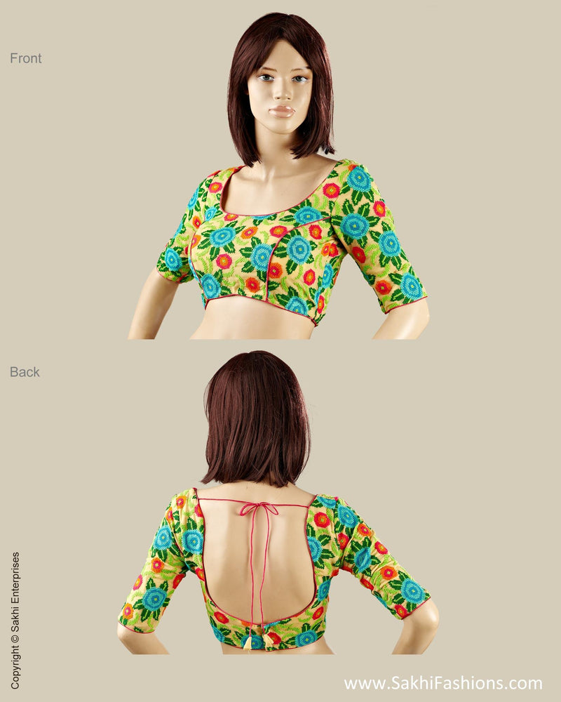 BLO-13984 - Beige & Multi Pure Silk Blouse