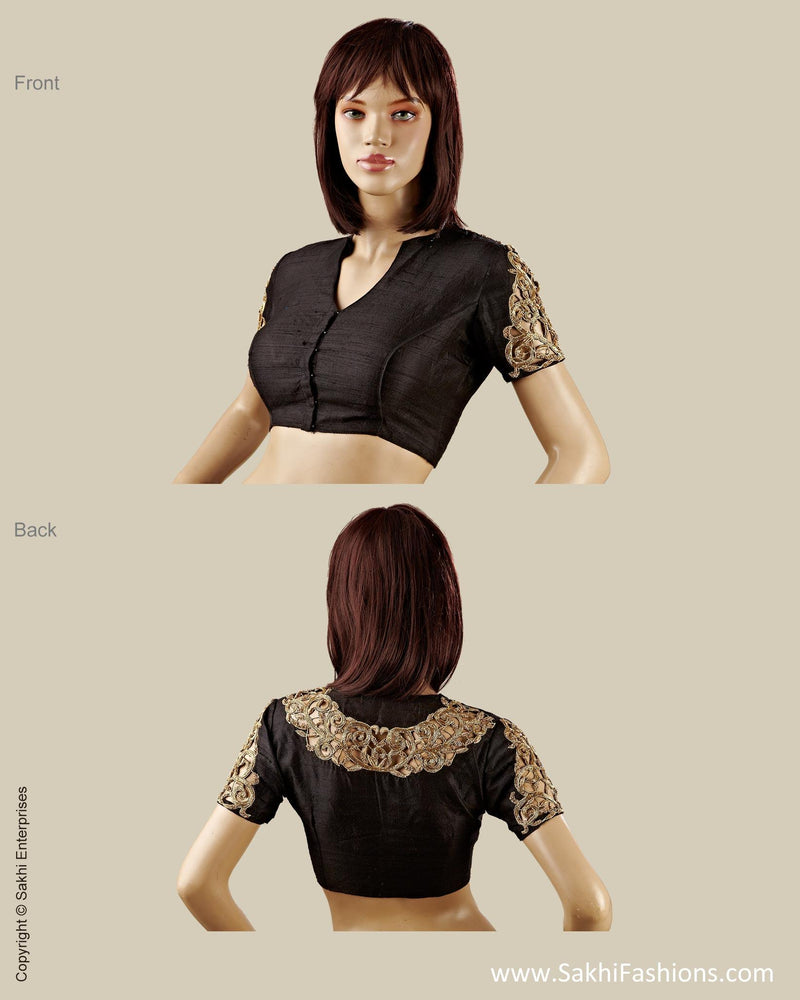 BLO-14503 - Black & Gold Pure Silk Blouse