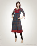Grey  & Maroon Cotton Kurti