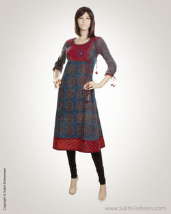 Grey  & Maroon Cotton Kurti