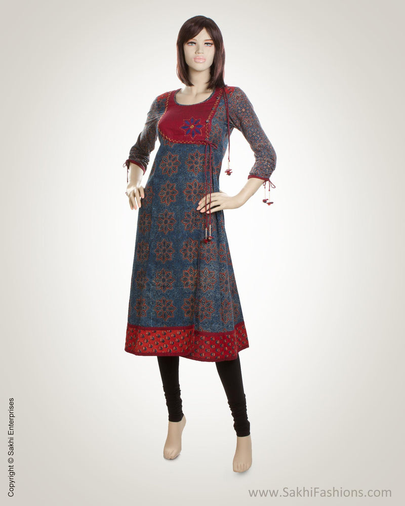 Grey  & Maroon Cotton Kurti