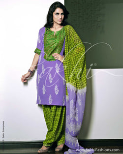 CD-0091 - Green & Lavender Crepe Silk Salwar Kameez
