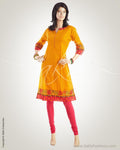 CDO-12073 - Mustard & Multi Pure Cotton Kurta