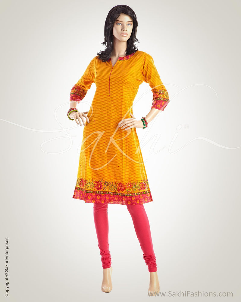 CDO-12073 - Mustard & Multi Pure Cotton Kurta