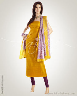 CDO-12314 - Yellow & Purple Pure Tussar silk Chudidhar