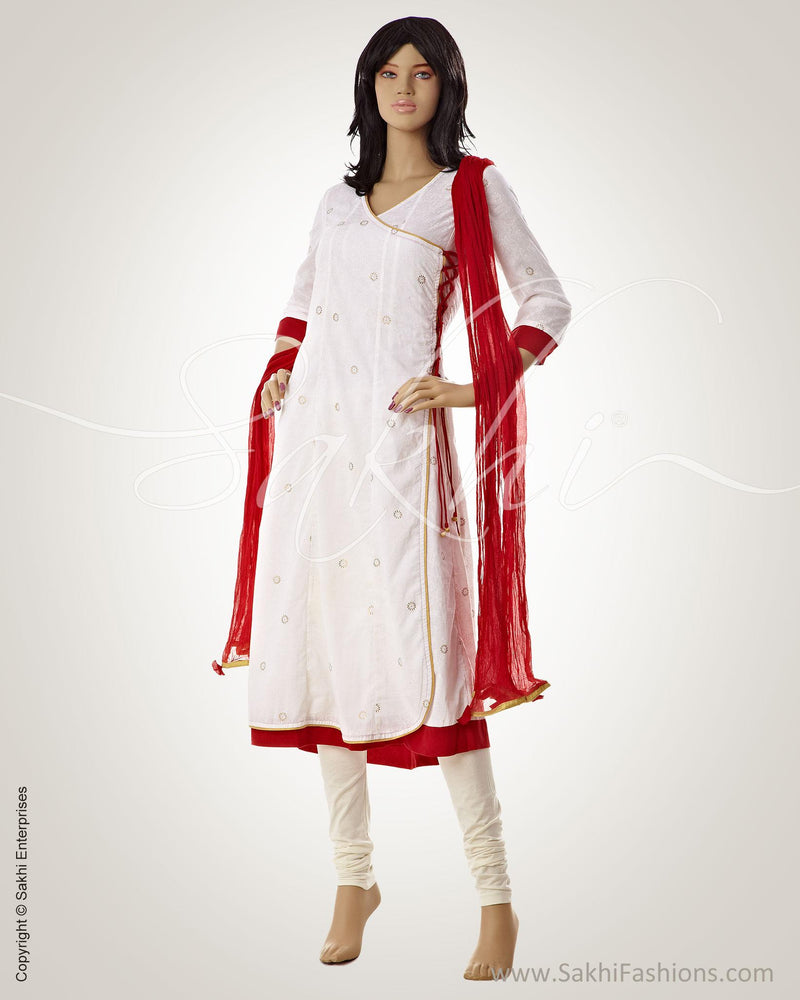 CDO-14533 - White & Red Pure Cotton Salwar