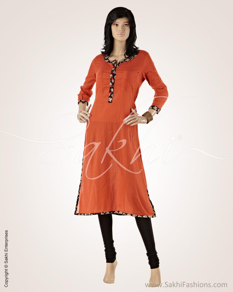 CDO-15905 - Orange & Black Pure Cotton Top