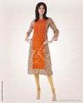 CDO-15973 - Orange & Multi Pure Cotton Kurthi