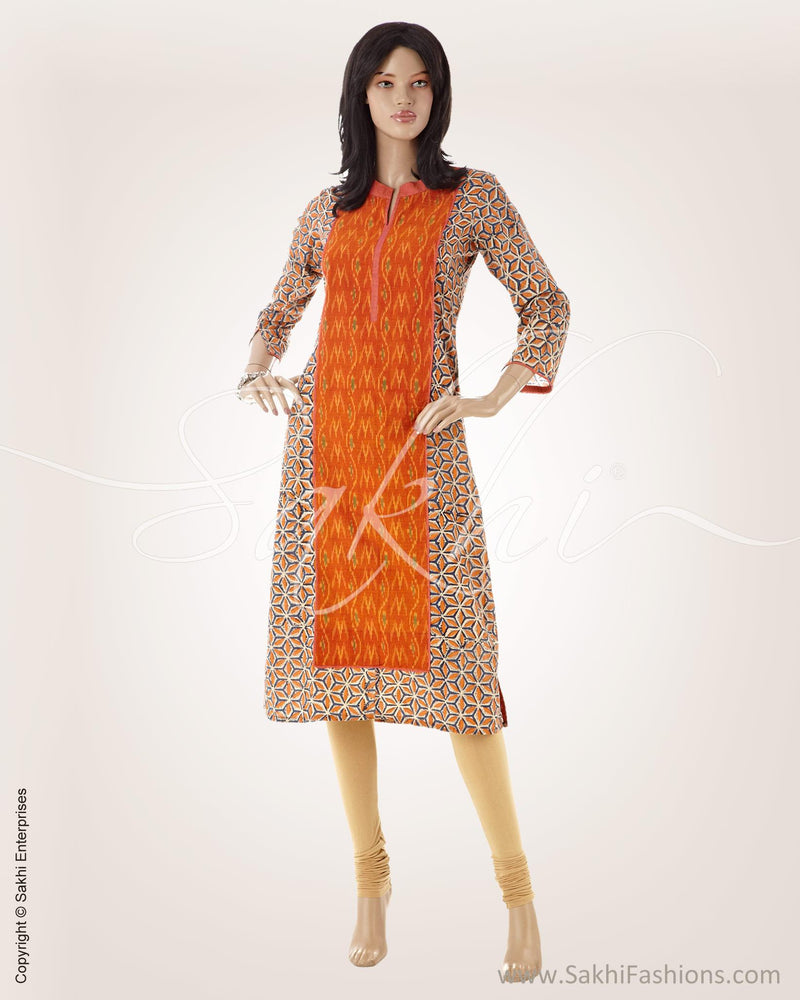 CDO-15973 - Orange & Multi Pure Cotton Kurthi