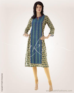 CDO-22301 - Blue & Multi Pure Cotton Kurthi