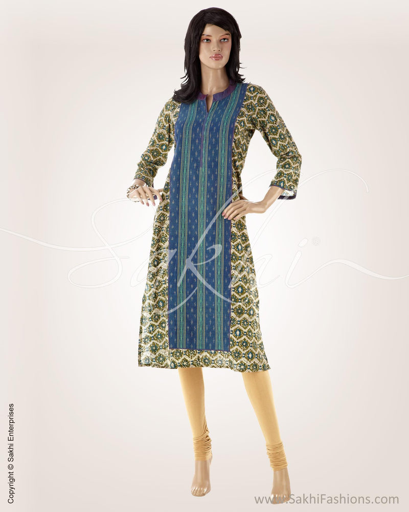 CDO-22301 - Blue & Multi Pure Cotton Kurthi