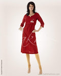 CDO-23892 - Maroon & White Pure Linen Kurthi