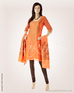 CDO-24798 - Peach & Gold Pure Banarasi Silk Chudidhar
