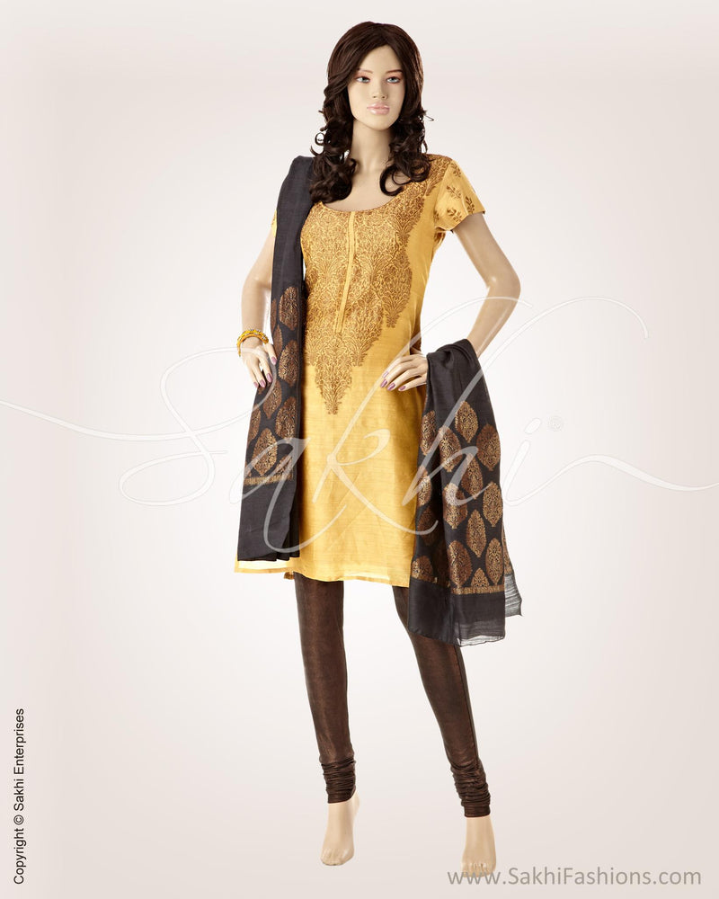 CDO-24802 - Beige & Gold Pure Banarasi Silk Chudidhar