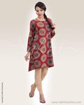 CDO-26758 - Maroon & Multi Pure Cotton Kurthi