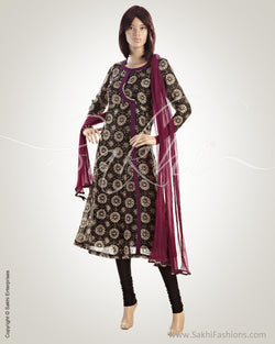 CDO-7220 - Black & Purple Pure Cotton Anarkali
