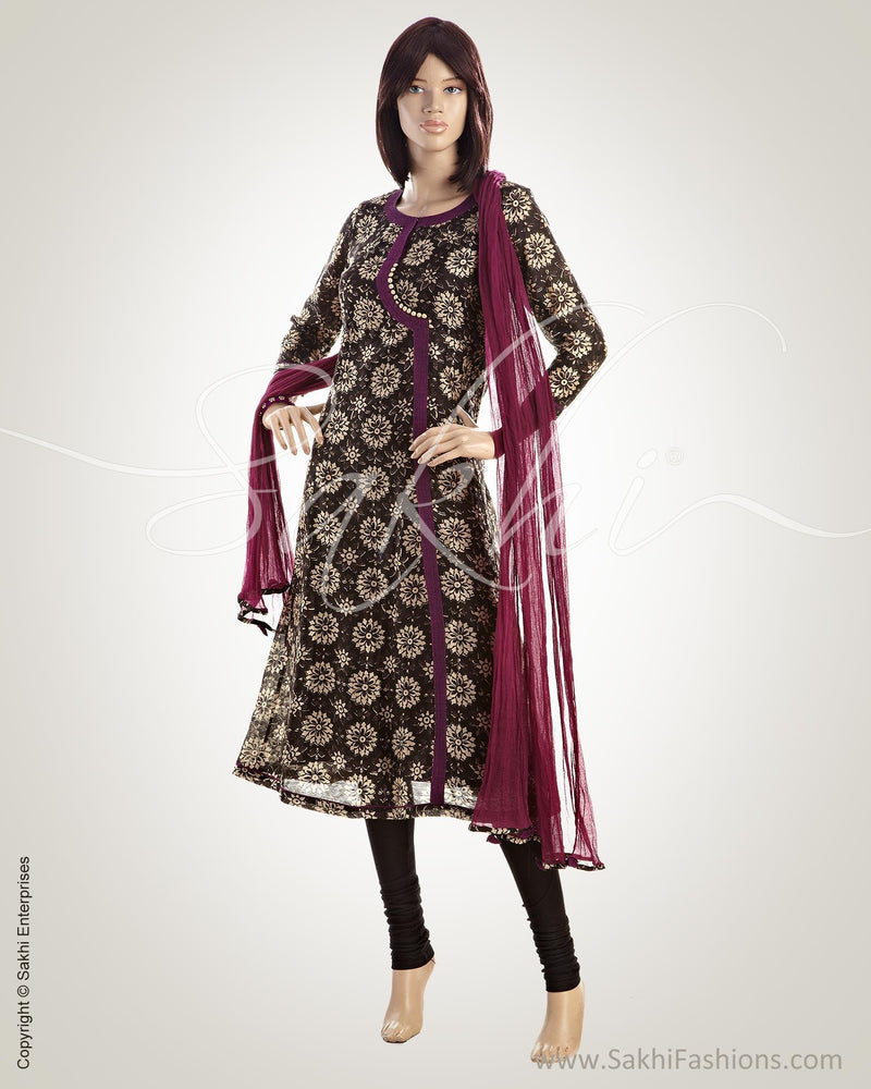 CDO-7220 - Black & Purple Pure Cotton Anarkali