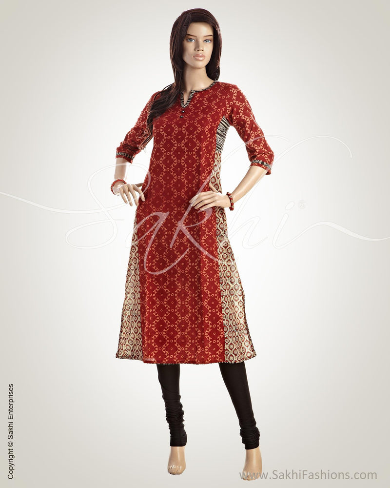 CDO-7246 - Red & Beige Pure Cotton Kurta