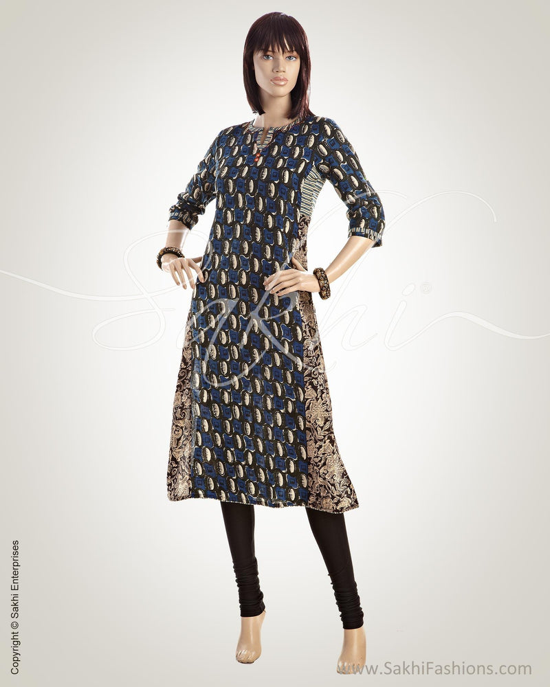 CDO-7254 - Blue & Beige Pure Cotton Kurta